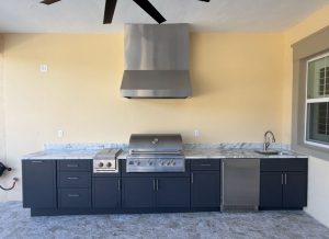 Charcoal with hood Clayton Crofoot outdoor kitchen cabinet detail