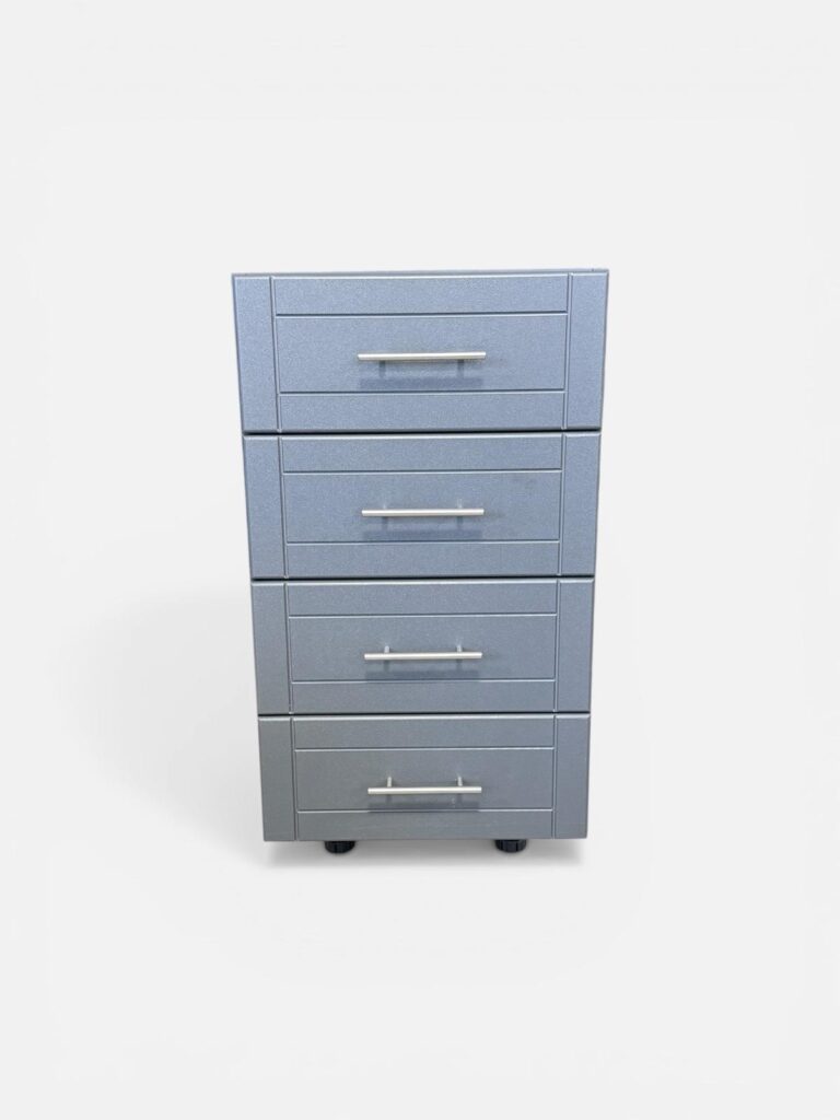 Four-drawer outdoor cabinet stack with durable pulls for humid Florida weather