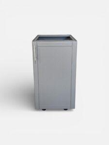 Single-door outdoor cabinet with shelf and stainless hardware
