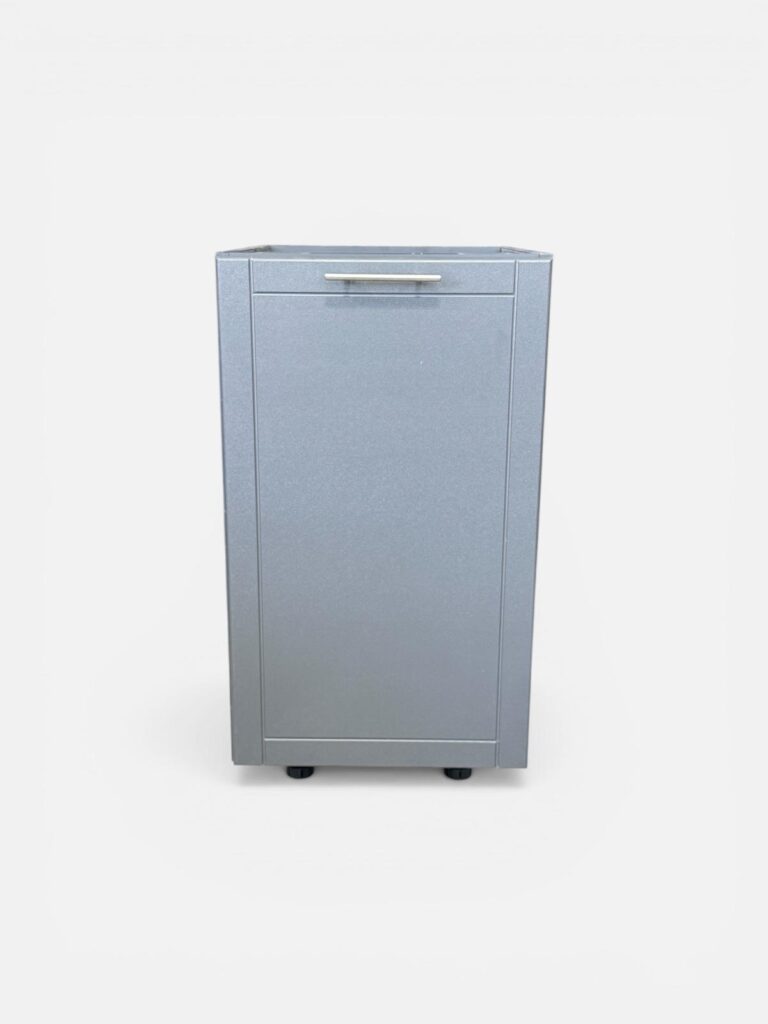 Trash cabinet for an outdoor kitchen layout
