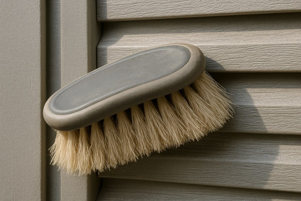 Soft brush cleaning a louvered polymer cabinet door