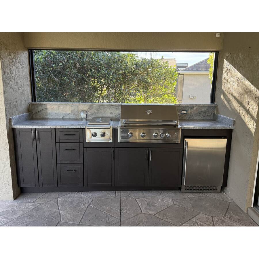 Finished Backs and End Panels for Outdoor Kitchen Islands: Family-friendly outdoor kitchen cabinet layout for a Central Florida patio