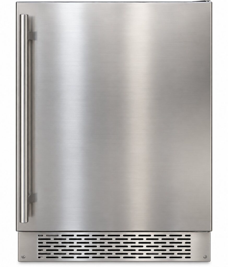 24-inch stainless steel outdoor refrigerator with a full-length handle