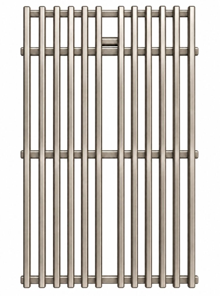 Brushed stainless steel cooking grate panel for a built-in grill